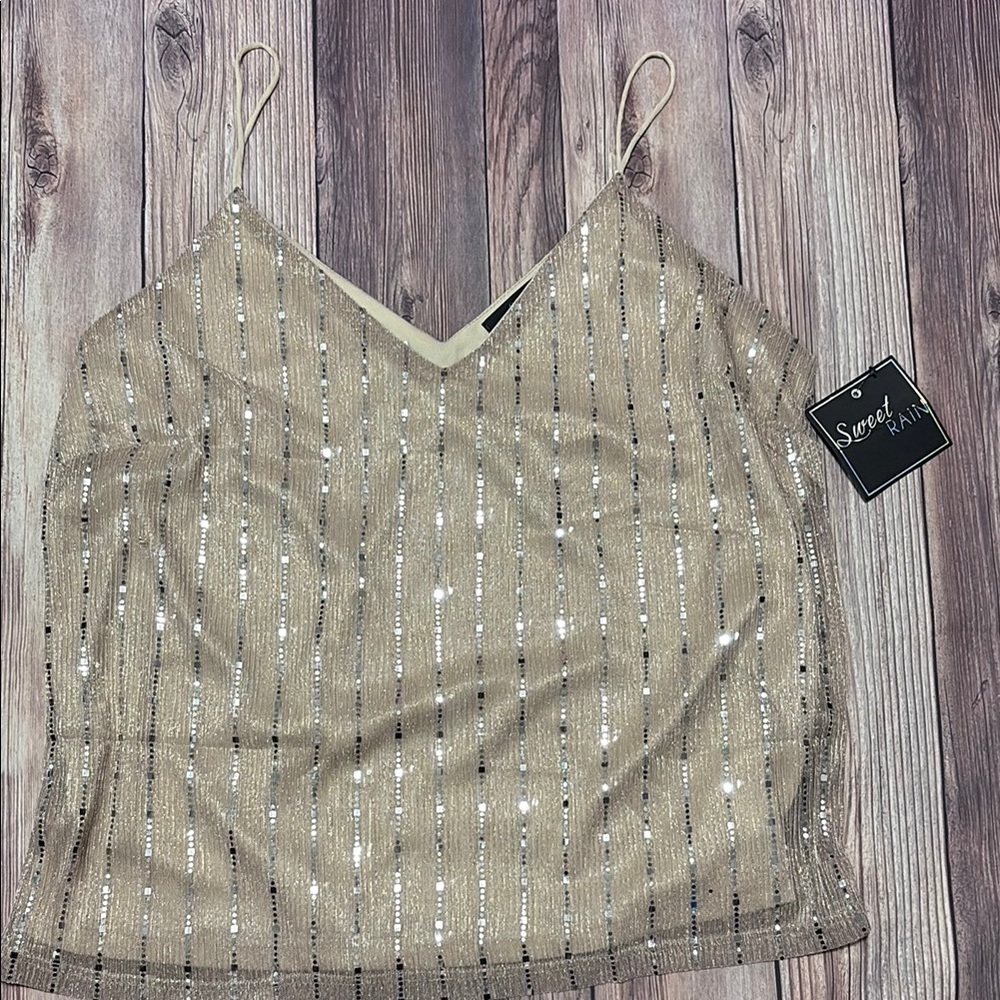Sweet Rain Pink Sequin Spaghetti Strap Camisole